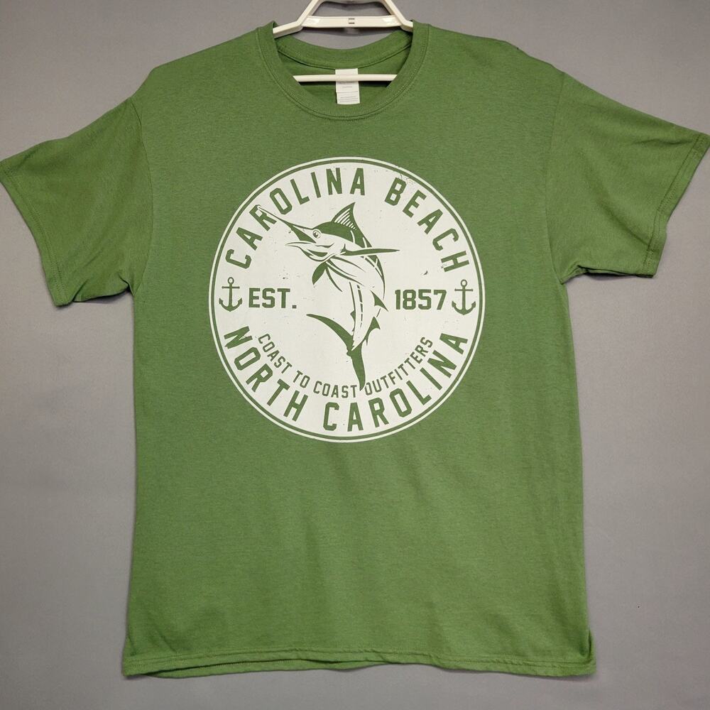 Carolina Beach North Carolina Swordfish T-Shirt Mens L Green Graphic‎ Tee Gildan